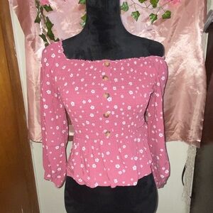 Rue21 Pink Floral Button-Front Blouse